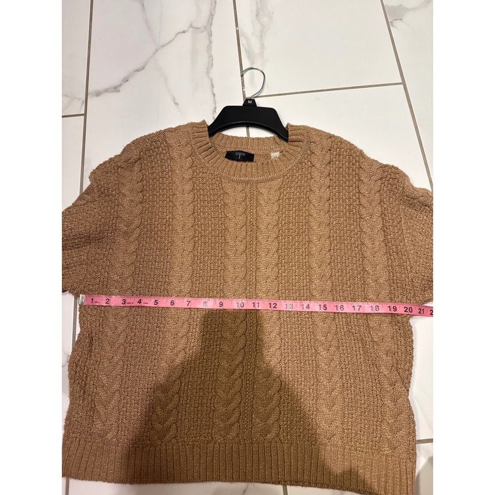 Tahari Womens Camel Tan Cable Knit Sweater Crew Neck Long Sleeve Size Large - Picture 5 of 6
